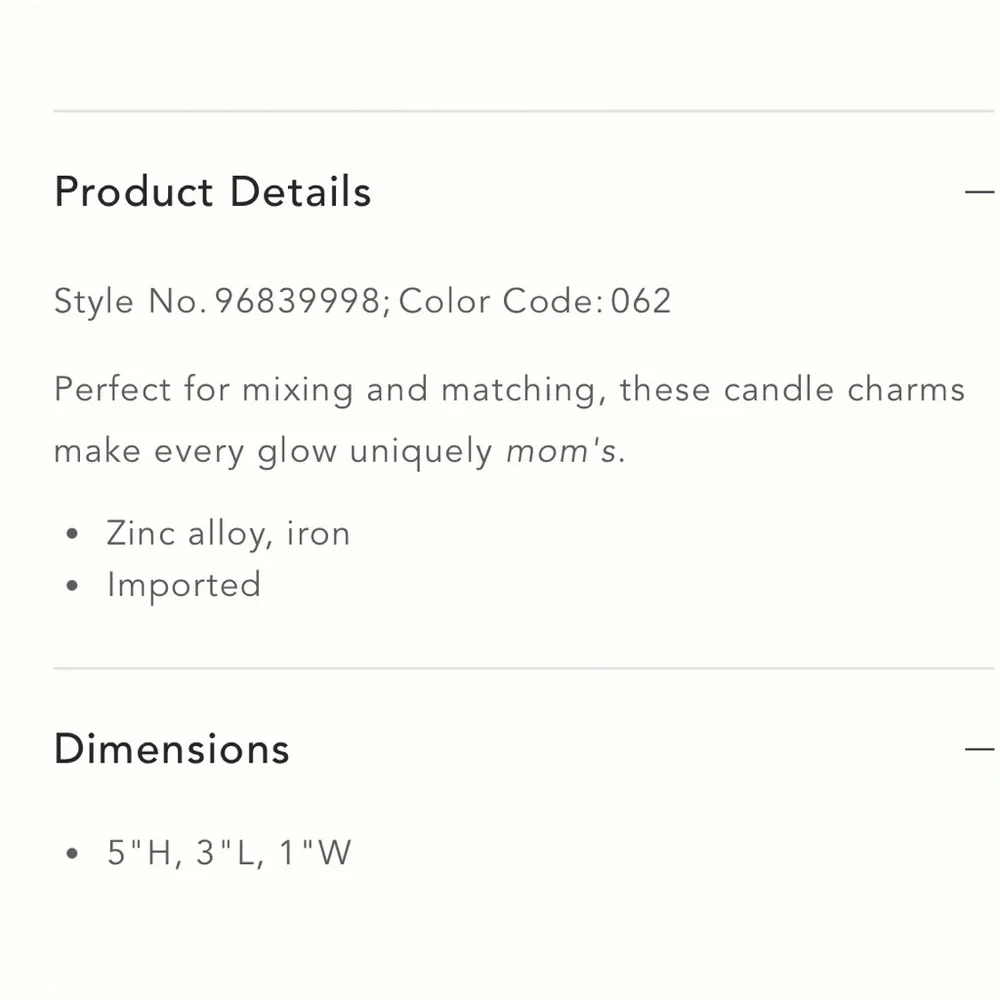 Anthropologie Golden “Mom” Candle Charm NWT Girly Coquette Cottagecore Whimsical